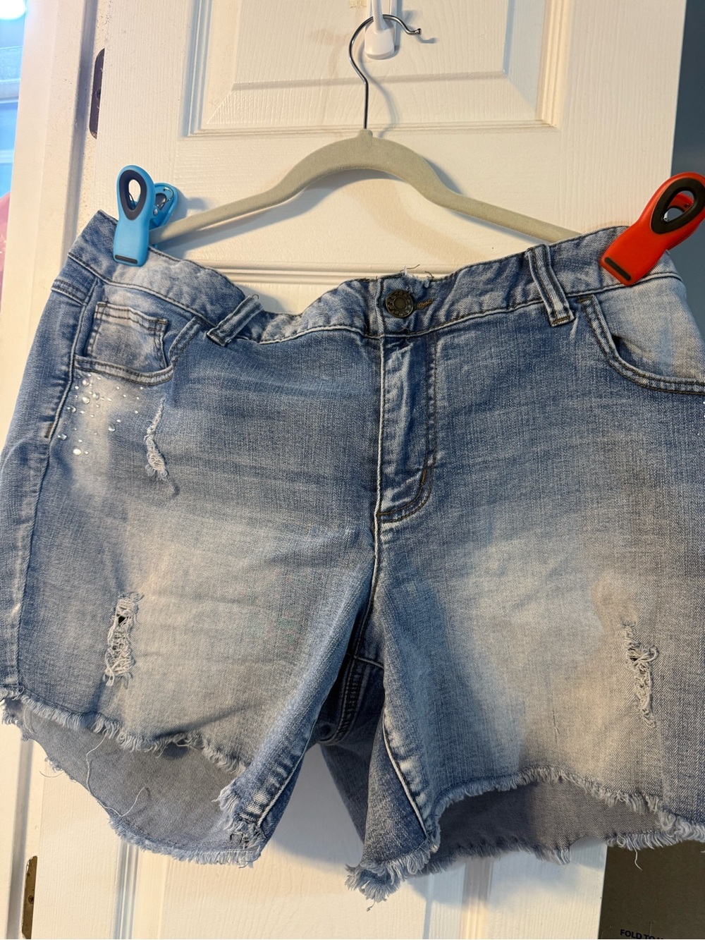 Light Wash Distressed Denim Shorts - Women